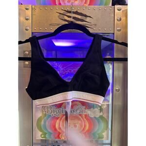 Alexander Wang Bodywear V-Neck Bralette Ribbed Jersey Sz Small Black/White NWOT